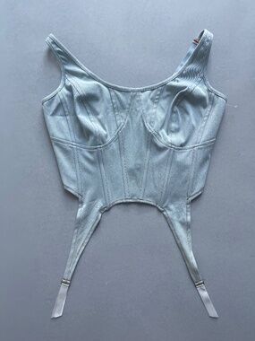 Yitty Denim Corset Top 2X Light Wash Zip Back Bustier Plus Size